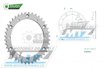 Rozeta etzov (pevodnk) Dural 0853-40zub ESJOT 51-32003-40 - barva stbrn - Yamaha YZ100+YZ125+YZ250 +YZ465+YZ490+DT200R+ SR500+IT175+IT200+IT250+IT400+IT465+IT490+TT350 + WR125 +WR250+WR400+WR500+YFM350X Warrior+YFM660R Raptor + Kreidler 170