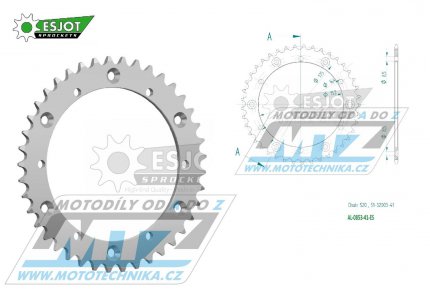 Rozeta etzov (pevodnk) Dural 0853-41zub ESJOT 51-32003-41 - barva stbrn - Yamaha YZ100+YZ125+YZ250 +YZ465+YZ490+DT200R+ SR500+IT175+IT200+IT250+IT400+IT465+IT490+TT350 + WR125 +WR250+WR400+WR500+YFM350X Warrior+YFM660R Raptor + Kreidler 170