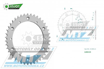 Rozeta etzov (pevodnk) Dural 0853-42zub ESJOT 51-32003-42 - barva stbrn - Yamaha YZ100+YZ125+YZ250 +YZ465+YZ490+DT200R+ SR500+IT175+IT200+IT250+IT400+IT465+IT490+TT350 + WR125 +WR250+WR400+WR500+YFM350X Warrior+YFM660R Raptor + Kreidler 170