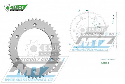 Rozeta etzov (pevodnk) Dural 0853-44zub ESJOT 51-32003-44 - barva stbrn - Yamaha YZ100+YZ125+YZ250 +YZ465+YZ490+DT200R+ SR500+IT175+IT200+IT250+IT400+IT465+IT490+TT350 + WR125 +WR250+WR400+WR500+YFM350X Warrior+YFM660R Raptor + Kreidler 170