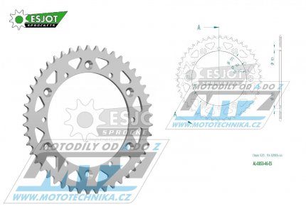 Rozeta etzov (pevodnk) Dural 0853-46zub ESJOT 51-32003-46 - barva stbrn - Yamaha YZ100+YZ125+YZ250 +YZ465+YZ490+DT200R+ SR500+IT175+IT200+IT250+IT400+IT465+IT490+TT350 + WR125 +WR250+WR400+WR500+YFM350X Warrior+YFM660R Raptor + Kreidler 170