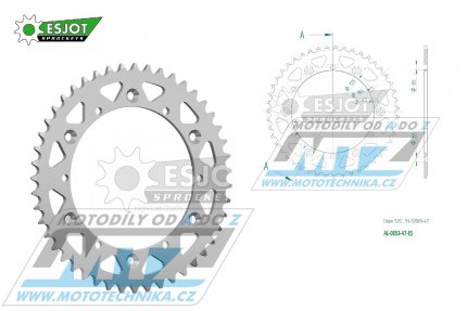 Rozeta etzov (pevodnk) Dural 0853-47zub ESJOT 51-32003-47 - barva stbrn - Yamaha YZ100+YZ125+YZ250 +YZ465+YZ490+DT200R+ SR500+IT175+IT200+IT250+IT400+IT465+IT490+TT350 + WR125 +WR250+WR400+WR500+YFM350X Warrior+YFM660R Raptor + Kreidler 170