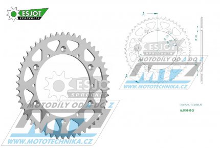 Rozeta etzov (pevodnk) Dural 0853-50zub ESJOT 51-32003-50 - barva stbrn - Yamaha YZ100+YZ125+YZ250 +YZ465+YZ490+DT200R+ SR500+IT175+IT200+IT250+IT400+IT465+IT490+TT350 + WR125 +WR250+WR400+WR500+YFM350X Warrior+YFM660R Raptor + Kreidler 170