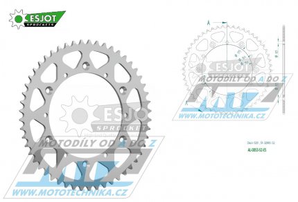 Rozeta etzov (pevodnk) Dural 0853-52zub ESJOT 51-32003-52 - barva stbrn - Yamaha YZ100+YZ125+YZ250 +YZ465+YZ490+DT200R+ SR500+IT175+IT200+IT250+IT400+IT465+IT490+TT350 + WR125 +WR250+WR400+WR500+YFM350X Warrior+YFM660R Raptor + Kreidler 170