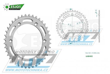 Rozeta etzov (pevodnk) Dural 0460-40zub ESJOT 51-32024-40 - barva stbrn - Kawasaki KX125+KX250+KX500 +KXF250+KXF450+KDX175+KDX200+KDX220R+KDX250+KLX250R+KLX250 D-Tracker +KLX250+KLX250SF+KLX300+KLX450R+KLX650R + Suzuki RM-Z250