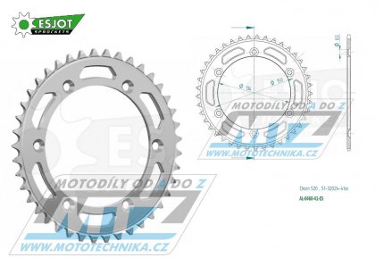 Rozeta etzov (pevodnk) Dural 0460-41zub ESJOT 51-32024-41 - barva stbrn - Kawasaki KX125+KX250+KX500 +KXF250+KXF450+KDX175+KDX200+KDX220R+KDX250+KLX250R+KLX250 D-Tracker +KLX250+KLX250SF+KLX300+KLX450R+KLX650R + Suzuki RM-Z250