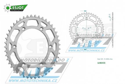 Rozeta etzov (pevodnk) Dural 0460-45zub ESJOT 51-32024-45 - barva stbrn - Kawasaki KX125+KX250+KX500 +KXF250+KXF450+KDX175+KDX200+KDX220R+KDX250+KLX250R+KLX250 D-Tracker +KLX250+KLX250SF+KLX300+KLX450R+KLX650R + Suzuki RM-Z250