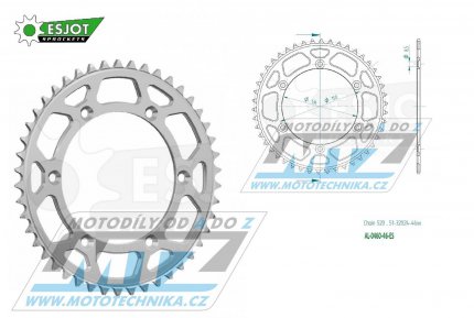 Rozeta etzov (pevodnk) Dural 0460-46zub ESJOT 51-32024-46 - barva stbrn - Kawasaki KX125+KX250+KX500 +KXF250+KXF450+KDX175+KDX200+KDX220R+KDX250+KLX250R+KLX250 D-Tracker +KLX250+KLX250SF+KLX300+KLX450R+KLX650R + Suzuki RM-Z250