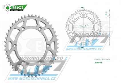 Rozeta etzov (pevodnk) Dural 0460-47zub ESJOT 51-32024-47 - barva stbrn - Kawasaki KX125+KX250+KX500 +KXF250+KXF450+KDX175+KDX200+KDX220R+KDX250+KLX250R+KLX250 D-Tracker +KLX250+KLX250SF+KLX300+KLX450R+KLX650R + Suzuki RM-Z250