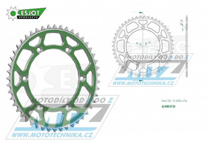 Rozeta etzov (pevodnk) Dural 0460-47zub ESJOT 51-32024-47SG - barva zelen - Kawasaki KX125+ KX250+KX500+KXF250+KXF450+KDX175+KDX200+KDX220R+KDX250+KLX250R+KLX250 D-Tracker +KLX250+KLX250SF+KLX300+KLX450R+KLX650R + Suzuki RM-Z250