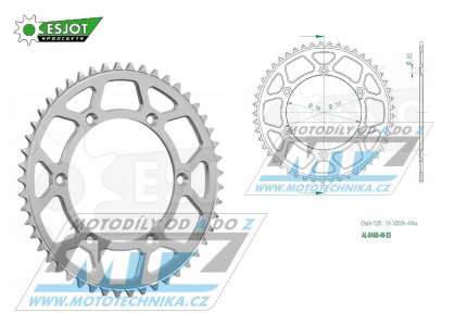 Rozeta etzov (pevodnk) Dural 0460-49zub ESJOT 51-32024-49 - barva stbrn - Kawasaki KX125+KX250+KX500 +KXF250+KXF450+KDX175+KDX200+KDX220R+KDX250+KLX250R+KLX250 D-Tracker +KLX250+KLX250SF+KLX300+KLX450R+KLX650R + Suzuki RM-Z250