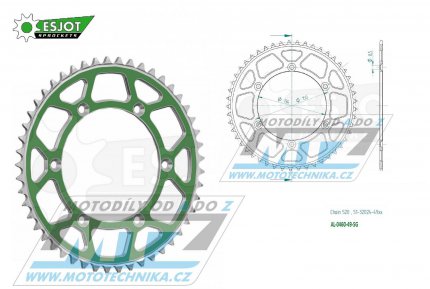 Rozeta etzov (pevodnk) Dural 0460-49zub ESJOT 51-32024-49SG - barva zelen - Kawasaki KX125+ KX250+KX500+KXF250+KXF450+KDX175+KDX200+KDX220R+KDX250+KLX250R+KLX250 D-Tracker +KLX250+KLX250SF+KLX300+KLX450R+KLX650R + Suzuki RM-Z250