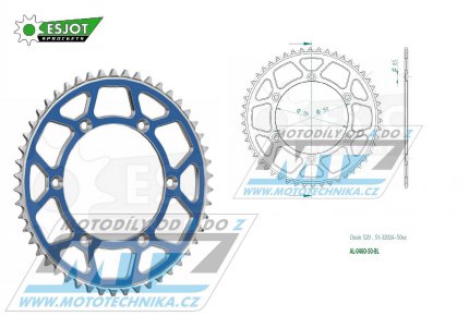 Rozeta etzov (pevodnk) Dural 0460-50zub ESJOT 51-32024-50SBL - barva modr - Kawasaki KX125+ KX250+KX500+KXF250+KXF450+KDX175+KDX200+KDX220R+KDX250+KLX250R+KLX250 D-Tracker +KLX250+KLX250SF+KLX300+KLX450R+KLX650R + Suzuki RM-Z250