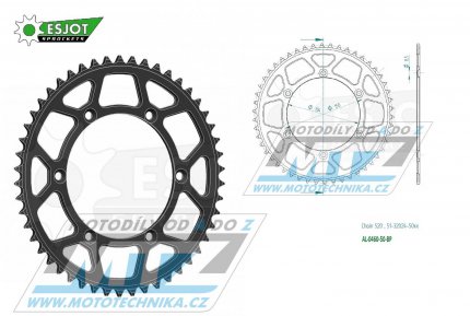 Rozeta etzov (pevodnk) Dural 0460-50zub ESJOT 51-32024-50BP - barva ern elox - Kawasaki KX125+ KX250+KX500+KXF250+KXF450+KDX175+KDX200+KDX220R+KDX250+KLX250R+KLX250 D-Tracker +KLX250+KLX250SF+KLX300+KLX450R+KLX650R + Suzuki RM-Z250