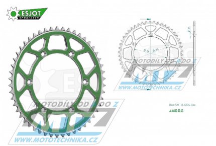 Rozeta etzov (pevodnk) Dural 0460-50zub ESJOT 51-32024-50SG - barva zelen - Kawasaki KX125+ KX250+KX500+KXF250+KXF450+KDX175+KDX200+KDX220R+KDX250+KLX250R+KLX250 D-Tracker +KLX250+KLX250SF+KLX300+KLX450R+KLX650R + Suzuki RM-Z250