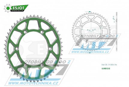 Rozeta etzov (pevodnk) Dural 0460-51zub ESJOT 51-32024-51SG - barva zelen - Kawasaki KX125+ KX250+KX500+KXF250+KXF450+KDX175+KDX200+KDX220R+KDX250+KLX250R+KLX250 D-Tracker +KLX250+KLX250SF+KLX300+KLX450R+KLX650R + Suzuki RM-Z250