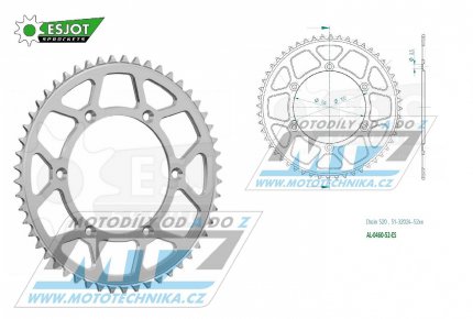 Rozeta etzov (pevodnk) Dural 0460-52zub ESJOT 51-32024-52 - barva stbrn - Kawasaki KX125+KX250+KX500 +KXF250+KXF450+KDX175+KDX200+KDX220R+KDX250+KLX250R+KLX250 D-Tracker +KLX250+KLX250SF+KLX300+KLX450R+KLX650R + Suzuki RM-Z250