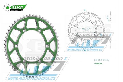 Rozeta etzov (pevodnk) Dural 0460-52zub ESJOT 51-32024-52SG - barva zelen - Kawasaki KX125+ KX250+KX500+KXF250+KXF450+KDX175+KDX200+KDX220R+KDX250+KLX250R+KLX250 D-Tracker +KLX250+KLX250SF+KLX300+KLX450R+KLX650R + Suzuki RM-Z250