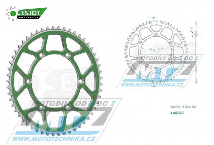Rozeta etzov (pevodnk) Dural 0460-53zub ESJOT 51-32024-53SG - barva zelen - Kawasaki KX125+ KX250+KX500+KXF250+KXF450+KDX175+KDX200+KDX220R+KDX250+KLX250R+KLX250 D-Tracker +KLX250+KLX250SF+KLX300+KLX450R+KLX650R + Suzuki RM-Z250