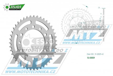 Rozeta etzov (pevodnk) Dural 32029-43zub ESJOT 51-32029-43 - Kawasaki Eliminator 500+Z500 / 24 + Suzuki GSXR1000 ABS 520 Conversion / 17-21