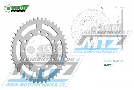 Rozeta etzov (pevodnk) Dural 32029-45zub ESJOT 51-32029-45 - Kawasaki Eliminator 500+Z500 / 24 + Suzuki GSXR1000 ABS 520 Conversion / 17-21