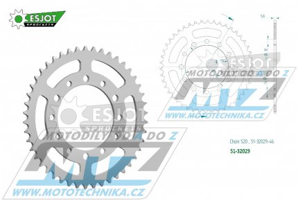 Rozeta etzov (pevodnk) Dural 32029-46zub ESJOT 51-32029-46 - Kawasaki Eliminator 500+Z500 / 24 + Suzuki GSXR1000 ABS 520 Conversion / 17-21