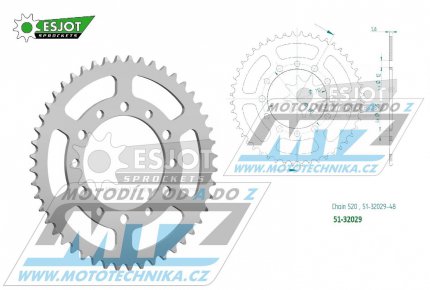 Rozeta etzov (pevodnk) Dural 32029-48zub ESJOT 51-32029-48 - Kawasaki Eliminator 500+Z500 / 24 + Suzuki GSXR1000 ABS 520 Conversion / 17-21