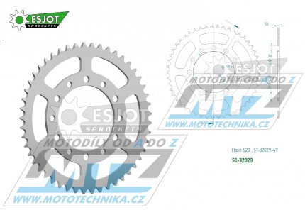 Rozeta etzov (pevodnk) Dural 32029-49zub ESJOT 51-32029-49 - Kawasaki Eliminator 500+Z500 / 24 + Suzuki GSXR1000 ABS 520 Conversion / 17-21