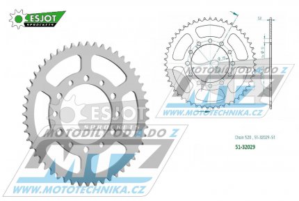 Rozeta etzov (pevodnk) Dural 32029-51zub ESJOT 51-32029-51 - Kawasaki Eliminator 500+Z500 / 24 + Suzuki GSXR1000 ABS 520 Conversion / 17-21