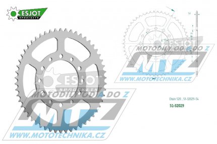 Rozeta etzov (pevodnk) Dural 32029-54zub ESJOT 51-32029-54 - Kawasaki Eliminator 500+Z500 / 24 + Suzuki GSXR1000 ABS 520 Conversion / 17-21