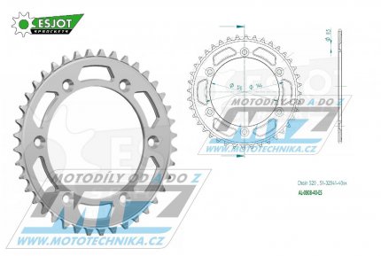 Rozeta etzov (pevodnk) Dural 0808-40zub ESJOT 51-32041-40 - barva stbrn - Suzuki RM125 / 80-11+RM250 / 82-12+RMX250 / 89-00+RMZ250 / 07-20+RMZ450 / 05-20+RMX450Z / 10-19+DRZ250 / 01-07+DR350 / 96-99+DRZ400S / 00-20+DRZ400E / 00-07 + Kawasaki