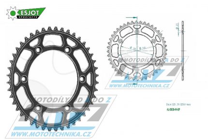 Rozeta etzov (pevodnk) Dural 0808-44zub ESJOT 51-32041-44BP - barva ern elox - Suzuki RM125 / 80-11+RM250 / 82-12+RMX250 / 89-00+RMZ250 / 07-20+RMZ450 / 05-20+RMX450Z / 10-19+DRZ250 / 01-07+DR350 / 96-99+DRZ400S / 00-20+DRZ400E / 00-07 + Kawa