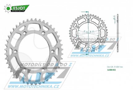 Rozeta etzov (pevodnk) Dural 0808-44zub ESJOT 51-32041-44 - barva stbrn - Suzuki RM125 / 80-11+RM250 / 82-12+RMX250 / 89-00+RMZ250 / 07-20+RMZ450 / 05-20+RMX450Z / 10-19+DRZ250 / 01-07+DR350 / 96-99+DRZ400S / 00-20+DRZ400E / 00-07 + Kawasaki