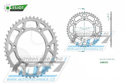 Rozeta etzov (pevodnk) Dural 0808-45zub ESJOT 51-32041-45 - barva stbrn - Suzuki RM125 / 80-11+RM250 / 82-12+RMX250 / 89-00+RMZ250 / 07-20+RMZ450 / 05-20+RMX450Z / 10-19+DRZ250 / 01-07+DR350 / 96-99+DRZ400S / 00-20+DRZ400E / 00-07 + Kawasaki