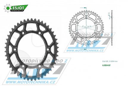 Rozeta etzov (pevodnk) Dural 0808-46zub ESJOT 51-32041-46BP - barva ern elox - Suzuki RM125 / 80-11+RM250 / 82-12+RMX250 / 89-00+RMZ250 / 07-20+RMZ450 / 05-20+RMX450Z / 10-19+DRZ250 / 01-07+DR350 / 96-99+DRZ400S / 00-20+DRZ400E / 00-07 + Kawa