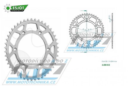 Rozeta etzov (pevodnk) Dural 0808-46zub ESJOT 51-32041-46 - barva stbrn - Suzuki RM125 / 80-11+RM250 / 82-12+RMX250 / 89-00+RMZ250 / 07-20+RMZ450 / 05-20+RMX450Z / 10-19+DRZ250 / 01-07+DR350 / 96-99+DRZ400S / 00-20+DRZ400E / 00-07 + Kawasaki