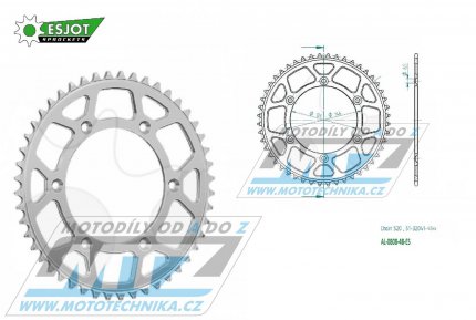 Rozeta etzov (pevodnk) Dural 0808-48zub ESJOT 51-32041-48 - barva stbrn - Suzuki RM125 / 80-11+RM250 / 82-12+RMX250 / 89-00+RMZ250 / 07-20+RMZ450 / 05-20+RMX450Z / 10-19+DRZ250 / 01-07+DR350 / 96-99+DRZ400S / 00-20+DRZ400E / 00-07 + Kawasaki