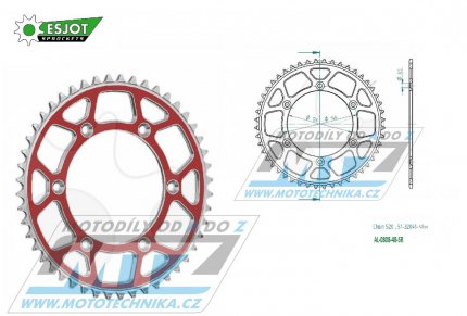 Rozeta etzov (pevodnk) Dural 0808-48zub ESJOT 51-32041-48SR - barva erven - Suzuki RM125 / 80-11+RM250 / 82-12+RMX250 / 89-00+RMZ250 / 07-20+RMZ450 / 05-20+RMX450Z / 10-19+DRZ250 / 01-07+DR350 / 96-99+DRZ400S / 00-20+DRZ400E / 00-07 + Kawa