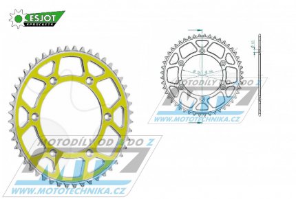 Rozeta etzov (pevodnk) Dural 0808-51zub ESJOT 51-32041-51SY - barva lut - Suzuki RM125 / 80-11+RM250 / 82-12+RMX250 / 89-00+RMZ250 / 07-20+RMZ450 / 05-20+RMX450Z / 10-19+DRZ250 / 01-07+DR350 / 96-99+DRZ400S / 00-20+DRZ400E / 00-07 + Kawasaki