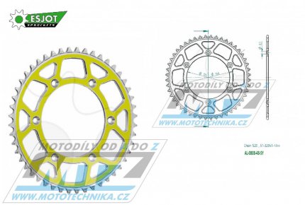 Rozeta etzov (pevodnk) Dural 0808-48zub ESJOT 51-32041-48SY - barva lut - Suzuki RM125 / 80-11+RM250 / 82-12+RMX250 / 89-00+RMZ250 / 07-20+RMZ450 / 05-20+RMX450Z / 10-19+DRZ250 / 01-07+DR350 / 96-99+DRZ400S / 00-20+DRZ400E / 00-07 + Kawasaki