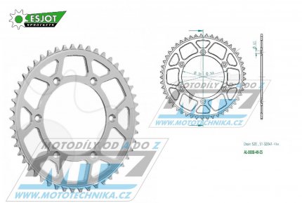 Rozeta etzov (pevodnk) Dural 0808-49zub ESJOT 51-32041-49 - barva stbrn - Suzuki RM125 / 80-11+RM250 / 82-12+RMX250 / 89-00+RMZ250 / 07-20+RMZ450 / 05-20+RMX450Z / 10-19+DRZ250 / 01-07+DR350 / 96-99+DRZ400S / 00-20+DRZ400E / 00-07 + Kawasaki