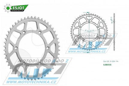 Rozeta etzov (pevodnk) Dural 0808-50zub ESJOT 51-32041-50 - barva stbrn - Suzuki RM125 / 80-11+RM250 / 82-12+RMX250 / 89-00+RMZ250 / 07-20+RMZ450 / 05-20+RMX450Z / 10-19+DRZ250 / 01-07+DR350 / 96-99+DRZ400S / 00-20+DRZ400E / 00-07 + Kawasaki