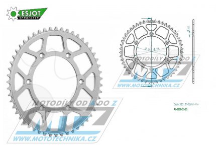 Rozeta etzov (pevodnk) Dural 0808-51zub ESJOT 51-32041-51 - barva stbrn - Suzuki RM125 / 80-11+RM250 / 82-12+RMX250 / 89-00+RMZ250 / 07-20+RMZ450 / 05-20+RMX450Z / 10-19+DRZ250 / 01-07+DR350 / 96-99+DRZ400S / 00-20+DRZ400E / 00-07 + Kawasaki