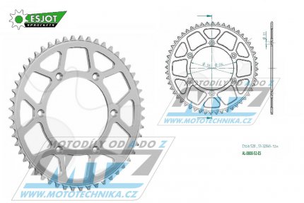 Rozeta etzov (pevodnk) Dural 0808-52zub ESJOT 51-32041-52 - barva stbrn - Suzuki RM125 / 80-11+RM250 / 82-12+RMX250 / 89-00+RMZ250 / 07-20+RMZ450 / 05-20+RMX450Z / 10-19+DRZ250 / 01-07+DR350 / 96-99+DRZ400S / 00-20+DRZ400E / 00-07 + Kawasaki