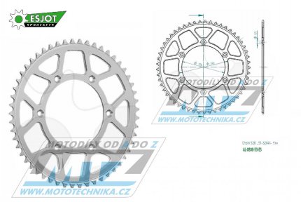 Rozeta etzov (pevodnk) Dural 0808-53zub ESJOT 51-32041-53 - barva stbrn - Suzuki RM125 / 80-11+RM250 / 82-12+RMX250 / 89-00+RMZ250 / 07-20+RMZ450 / 05-20+RMX450Z / 10-19+DRZ250 / 01-07+DR350 / 96-99+DRZ400S / 00-20+DRZ400E / 00-07 + Kawasaki