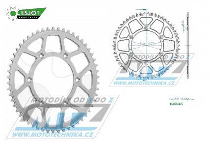 Rozeta etzov (pevodnk) Dural 0808-54zub ESJOT 51-32041-54 - barva stbrn - Suzuki RM125 / 80-11+RM250 / 82-12+RMX250 / 89-00+RMZ250 / 07-20+RMZ450 / 05-20+RMX450Z / 10-19+DRZ250 / 01-07+DR350 / 96-99+DRZ400S / 00-20+DRZ400E / 00-07 + Kawasaki