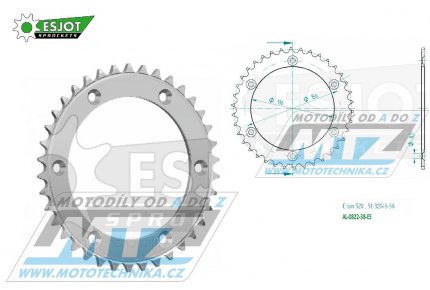 Rozeta etzov (pevodnk) Dural 0822-38zub ESJOT 51-32043-38 - barva stbrn - Husqvarna CR+WR+TC+TE+WRE+TXC+SM+SMR + Suzuki DR350+DRZ400 + Cagiva WMX + Gas-Gas EC+ECF+XC+Ranger + Beta RR + Sherco SE+SEF + Rieju MR+XC+Ranger