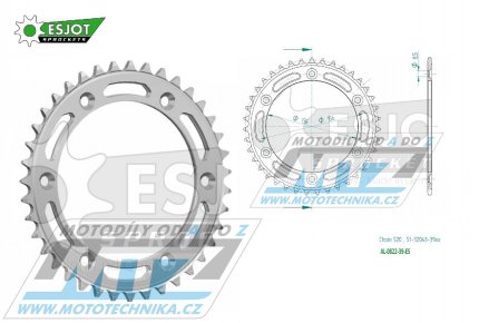 Rozeta etzov (pevodnk) Dural 0822-39zub ESJOT 51-32043-39 - barva stbrn - Husqvarna CR+WR+TC+TE+WRE+TXC+SM+SMR + Suzuki DR350+DRZ400 + Cagiva WMX + Gas-Gas EC+ECF+XC+Ranger + Beta RR + Sherco SE+SEF + Rieju MR+XC+Ranger