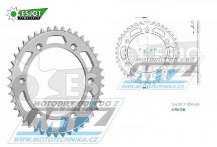 Rozeta etzov (pevodnk) Dural 0822-42zub ESJOT 51-32043-42 - barva stbrn - Husqvarna CR+WR+TC+TE+WRE+TXC+SM+SMR + Suzuki DR350+DRZ400 + Cagiva WMX + Gas-Gas EC+ECF+XC+Ranger + Beta RR + Sherco SE+SEF + Rieju MR+XC+Ranger