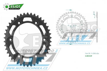 Rozeta etzov (pevodnk) Dural 0822-42zub ESJOT 51-32043-42BP - barva ern elox - Husqvarna CR+WR+TC+TE+WRE+TXC+SM+SMR + Suzuki DR350+DRZ400 + Cagiva WMX + Gas-Gas EC+ECF+XC+Ranger + Beta RR + Sherco SE+SEF + Rieju MR+XC+Ranger